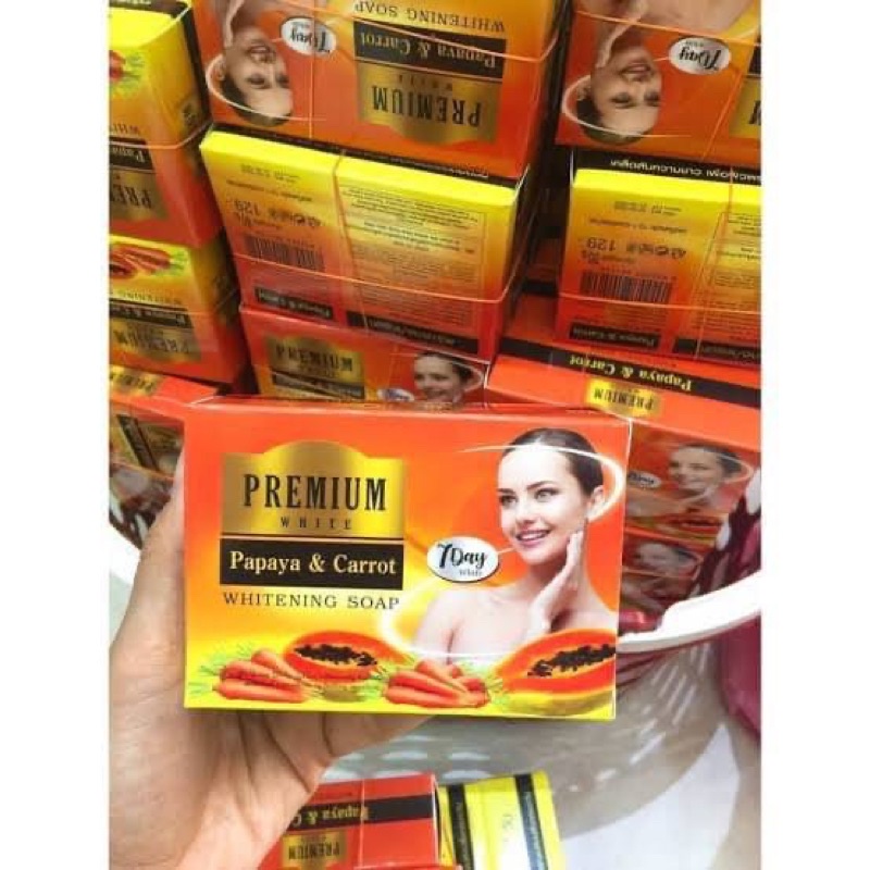Premium White Papaya & Carrot Whitening Soap 80กรัม สบู่มะละกอ แครอท พรีเมี่ยม ไวท์ สบู่หน้าใส