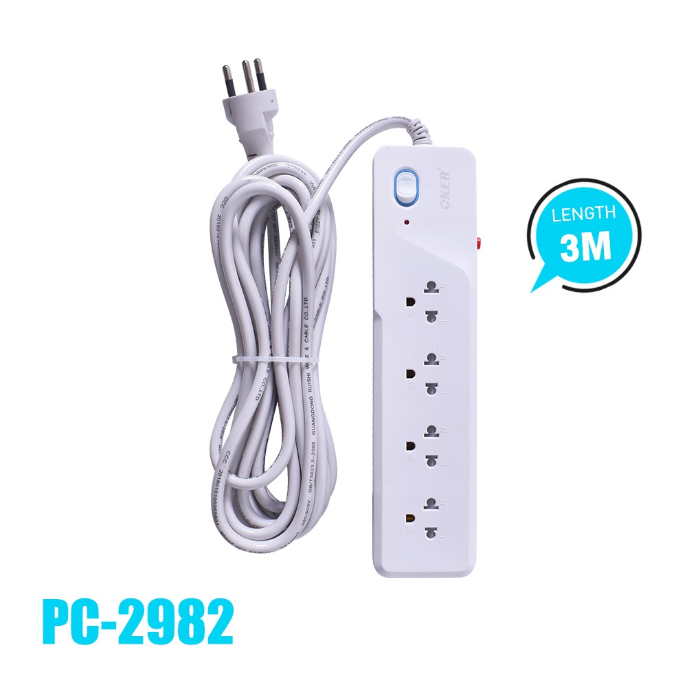 Oker Oker PC-2982 /3 เมตร ปลั๊กไฟ 4เต้า 1สวิตซ์ มาตราฐาน มอก. PC-2982 3เมตร PG-OK-03-2982W