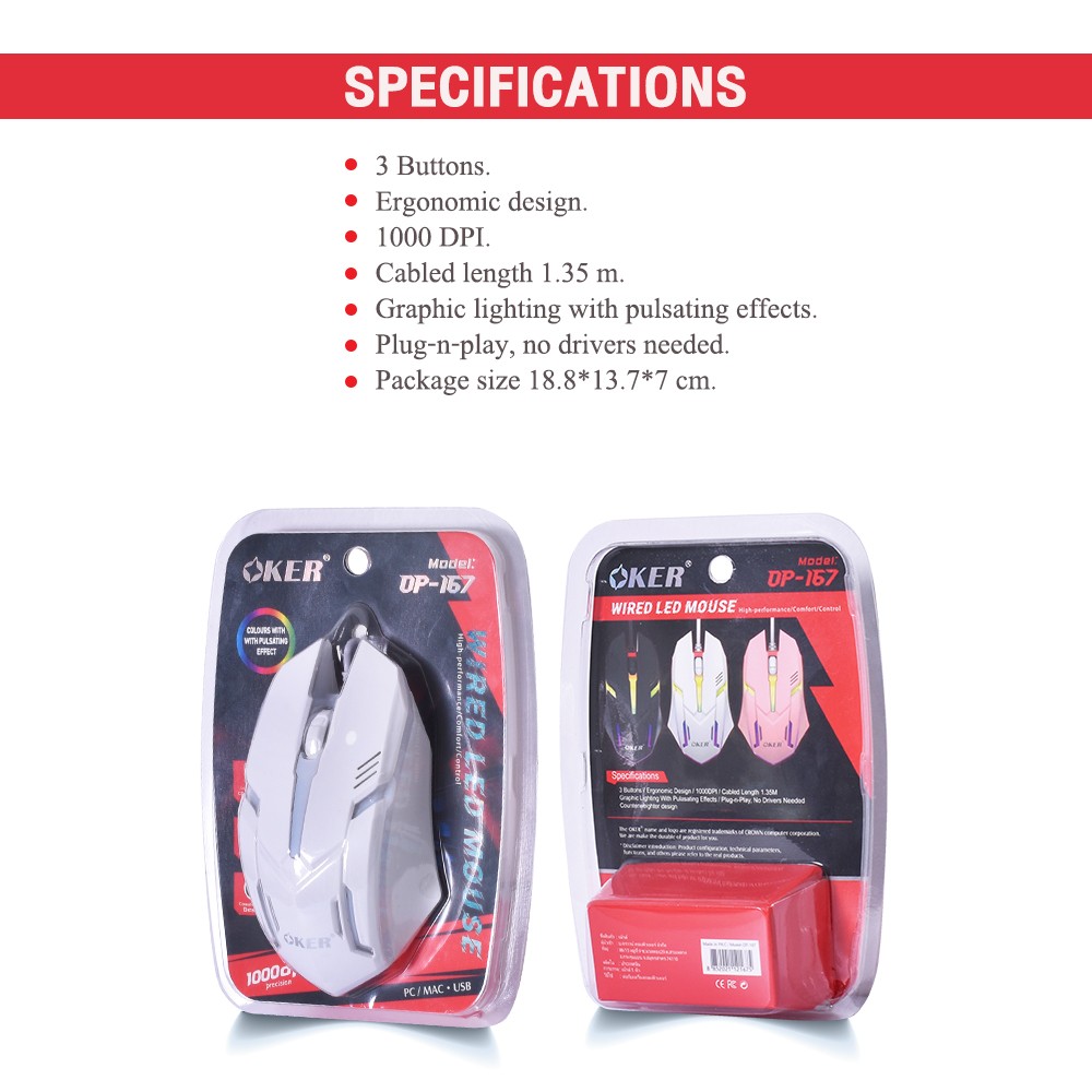 OP-167 OKER MOUSE USB LED 1000DPI SKU-02941