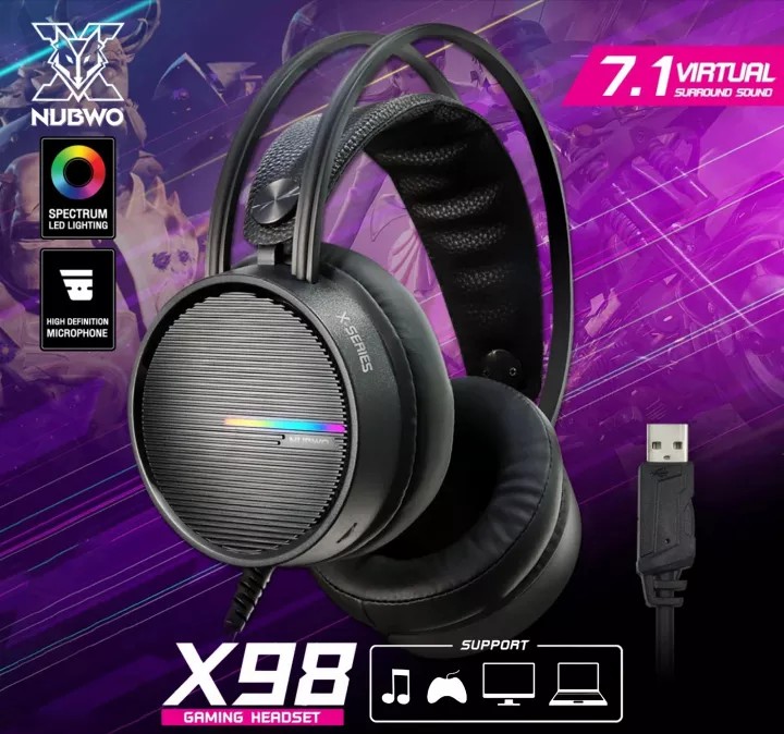 X98 NUBWO HEADPHONE GAMING USB [7.1] (BLACK) HP-HM-NW-X98BK