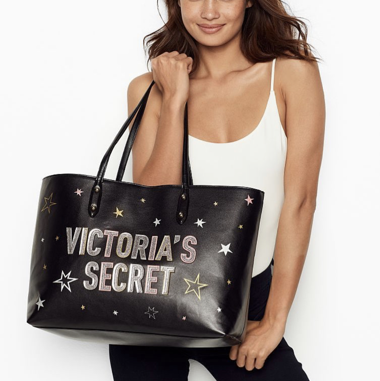 Victorias Secret Tote Bag กระเป๋าแบรนด์เนมวิคทอเรียซิเคร็ท ทรง Shopping Victorias Secret -สีดำ