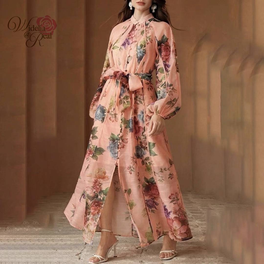 BRAND ::Zimmerman Detail >> Maxi Dress แม็กซี่เดรสตัวยาว แขนยาวพองทรงสวย กระดุมหน้าเรียงยาว มีผ้าผูกโบว์ที่เอวเพิ่มความกระชับ ผ้าพิมพ์ลายดอกไม้สวย เนื้อผ้าอย่างดี