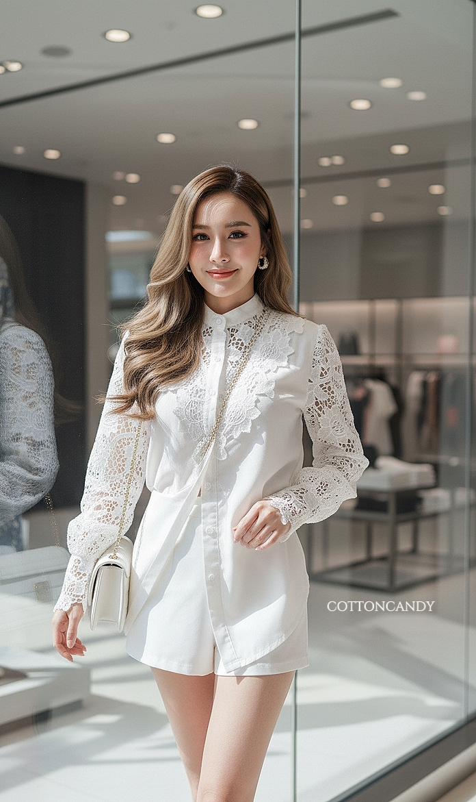 Tag#cottoncandy เสื้อดีเทลแต่งลูกไม้ฉลุ รุ่นนี้งานนำเข้าเกรดดีพรีเมี่ยม แพทเทิลนี้ใส่สวยหรูแน่นอนคร่าาาาา