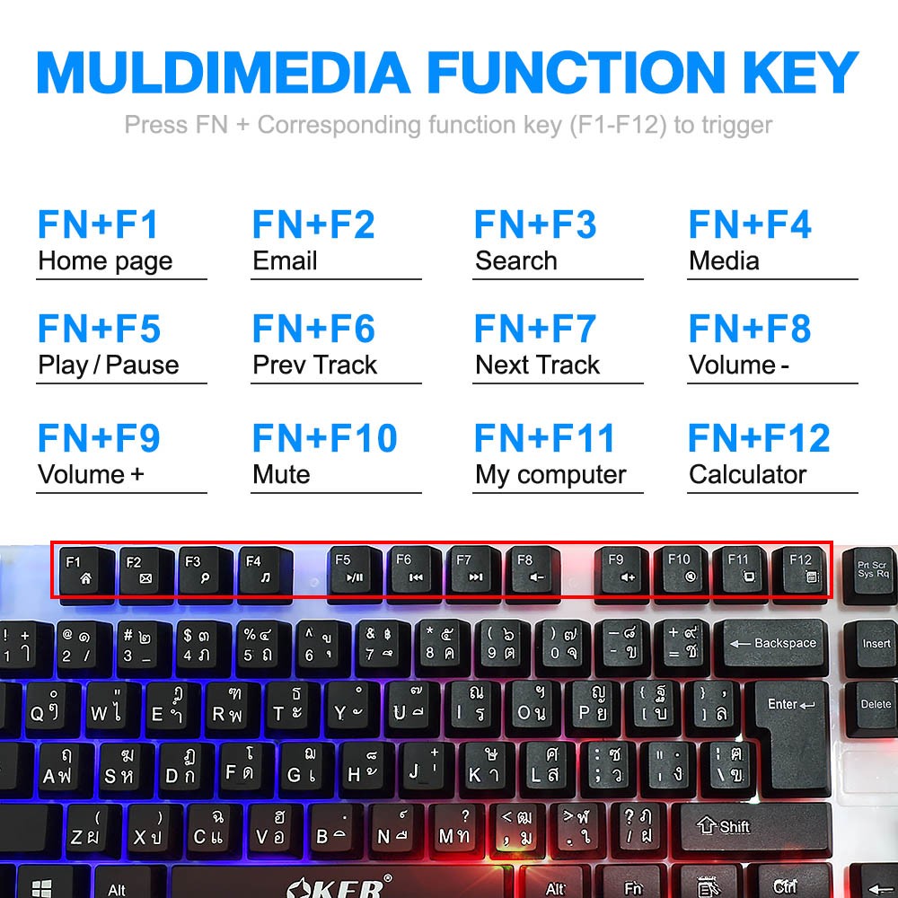 K-36 OKER DARK KNIGHT RAINBOW LED KEYBOARD USB KB-UB-OK-K36BK