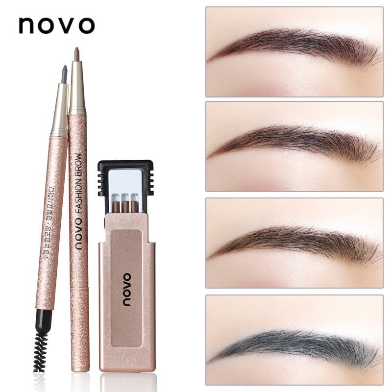 NOVO No.5146 Fashion Brow Nater โนโว ดินสอเขียนคิ้ว แบบหมุน มีแปรงปัดคิ้วในตัวพร้อมไส้ดินสอเปลี่ยน3แท่ง