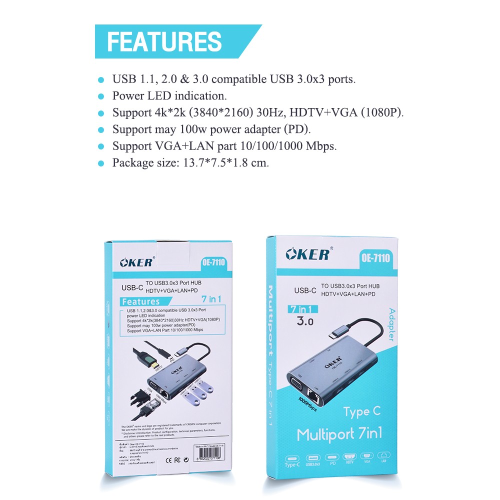 OE-7110 OKER TYPE-C MULTI-PORT 7 in 1 CA-TC-OK-7110B