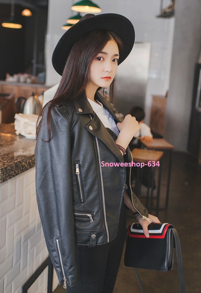 แจ็คเก็ตหนังกันหนาวบิ๊กไซส์ หนังพียูสีดำ เกรดพรีเมี่ยม
