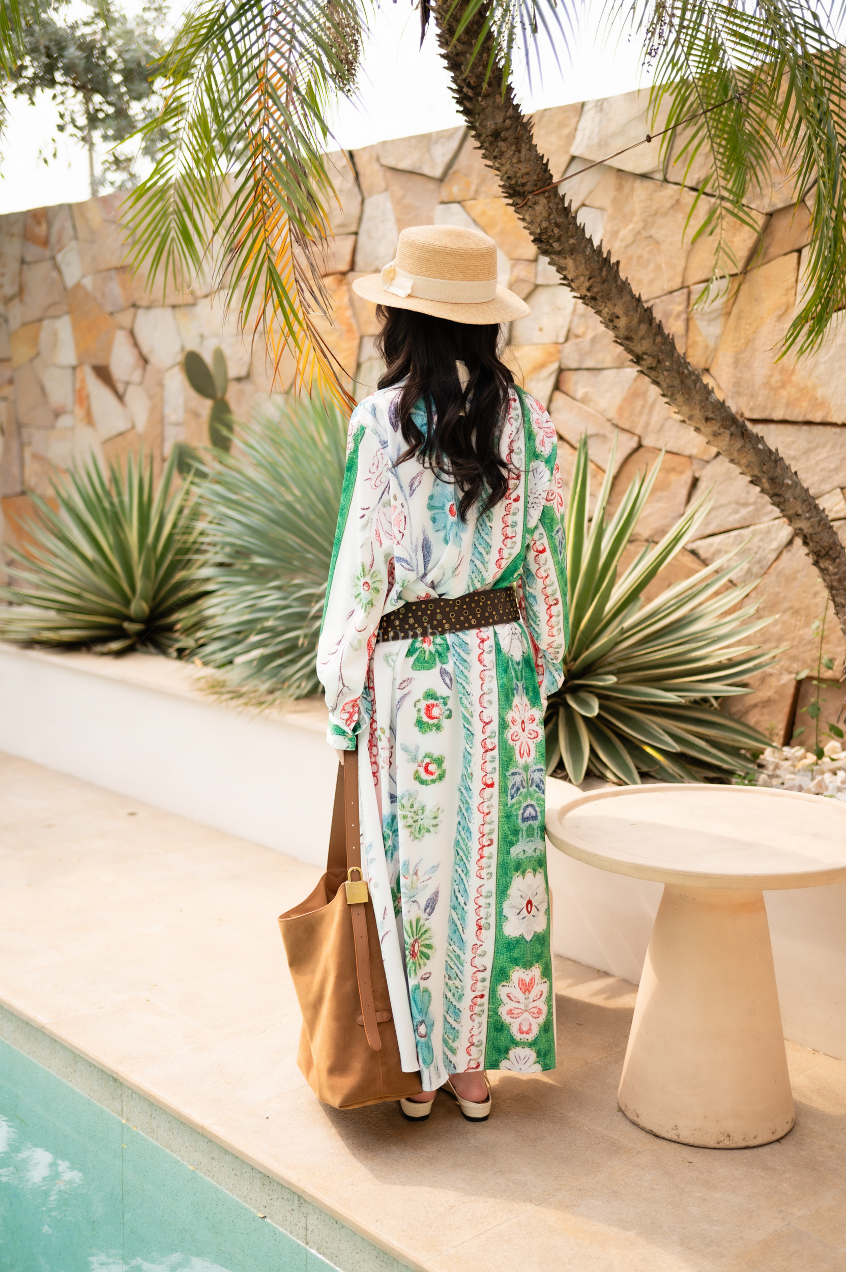 Maxi เดรสแขนยาวลายดอกสีสัน