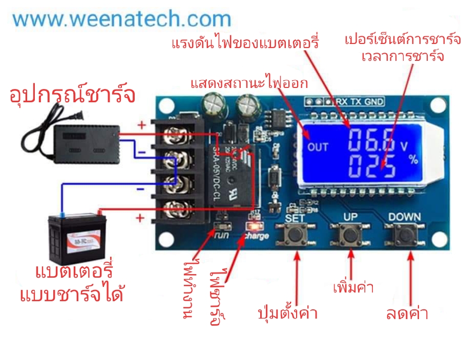 XY-L10A โมดูลควบคุมการประจุแบตเตอรี่ดิจิตอลเต็มระบบปิดสวิตช์ป้องกัน 6-60V