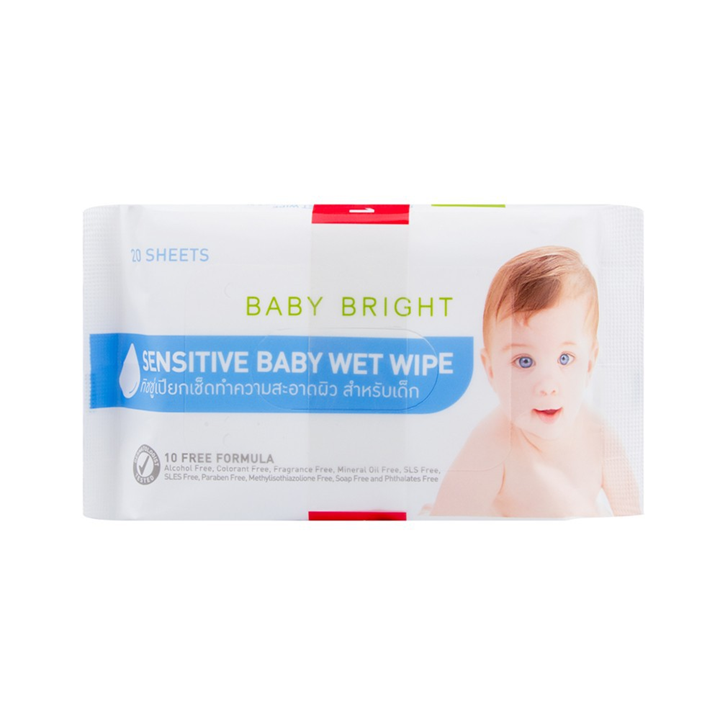 Baby Bright Sensitive Baby Wet Wipe 20sheets ทิชชู่เปียกสูตรน้ำเกลือเช็ดทำความสะอาดสำหรับเด็ก