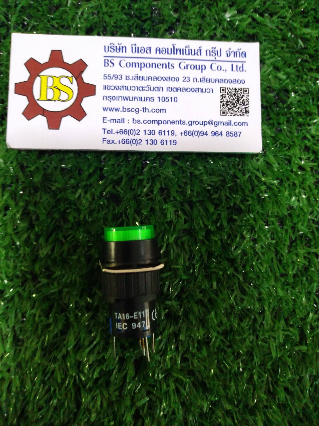 SHINOHAWA : สวิสท์ปุมกดกลม มีแลมป์ สีเขียว 16mm. 1NO+1NC 220V