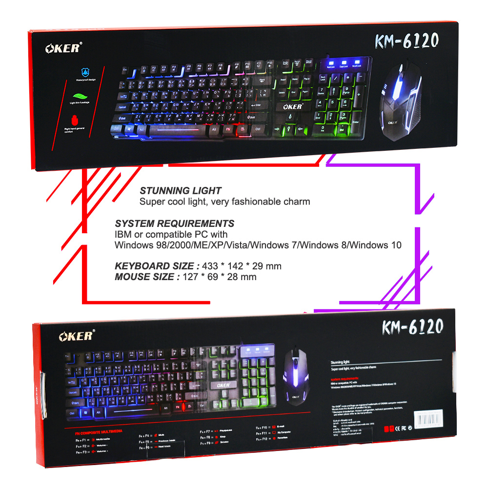 KM6120 OKER GAMING KEYBOARD+MOUSE มีไฟ SKU-02071