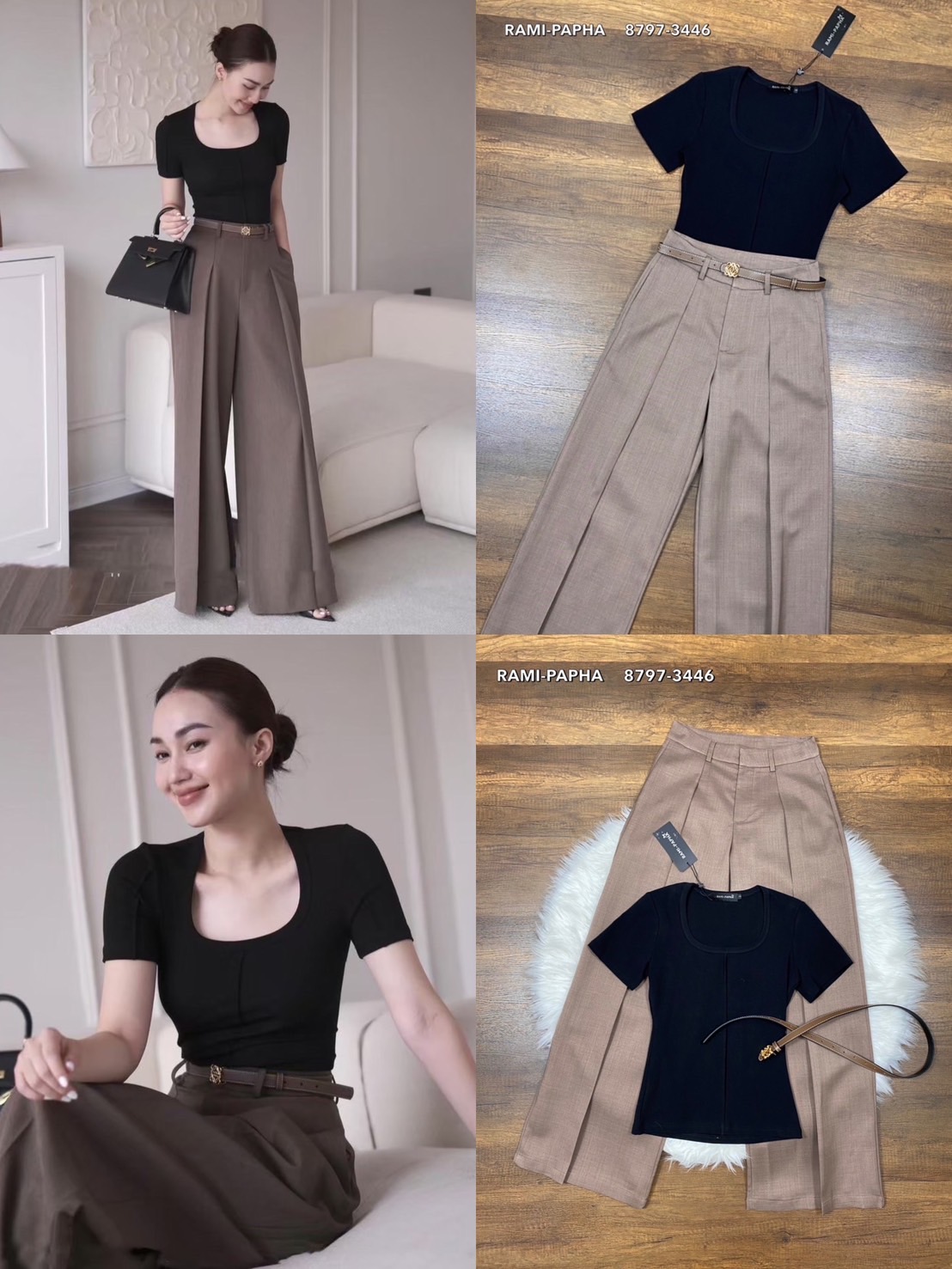 Label :: RAMI-PAPHA(รมิปภา) เสื้อดีไซน์เก๋ + กางเกงขายาวสีน้ำตาล เนื้อผ้าสวยมีเทคเจอร์