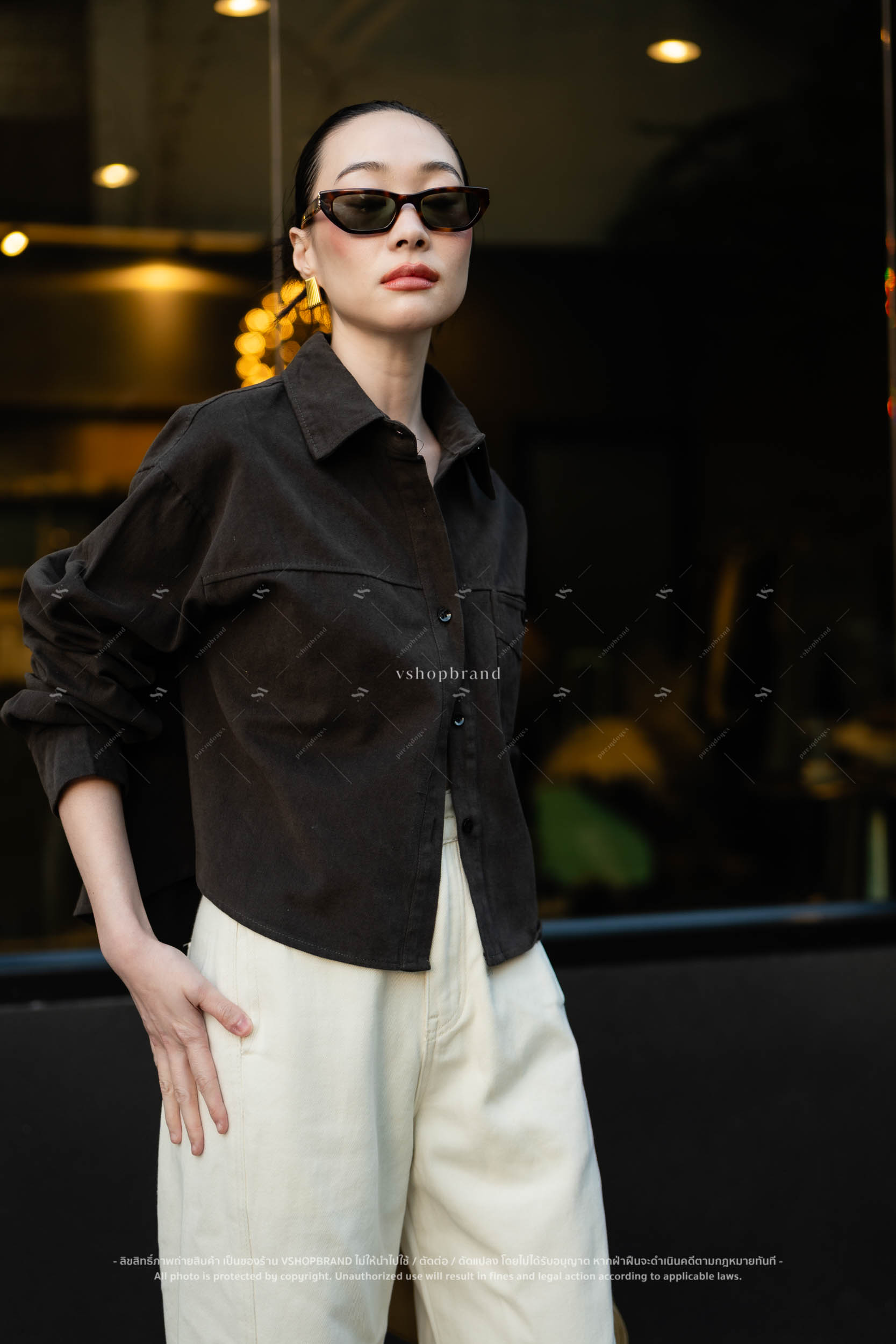 เชิ้ตเดนิมตัวสั้น กระเป๋าอก