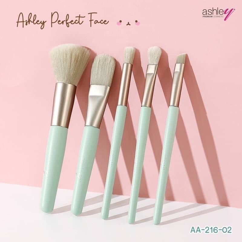 ชุดแปรงแต่งหน้าพร้อมกระเป๋า 5 ชิ้น ขนแปรงนุ่ม เกลี่ยง่าย ASHLEY PINK SOFT PASTEL BRUSH SET #AA216