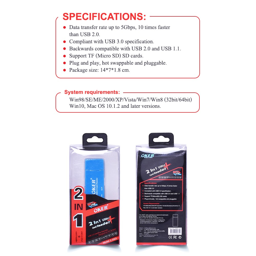 C-3503 OKER 2 IN 1 USB3.0 CARD READER/WRITER CR-EX-OK-3503x
