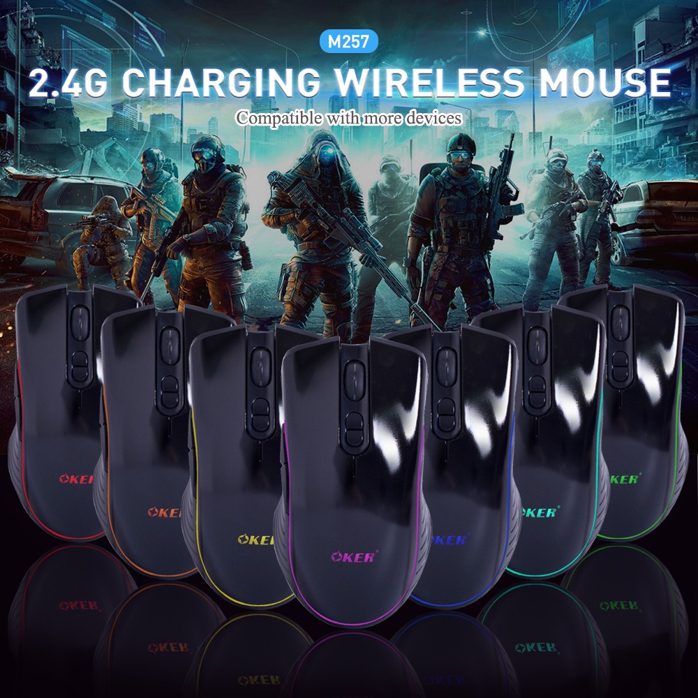 OKER M257 WIRELESS MOUSE 1600DPI เม้าท์ไร้สาย ไฟ7สี CHARGING SKU-02957