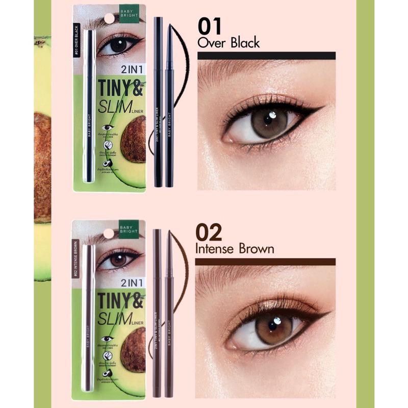Baby Bright 2in1 Tiny & Slim Liner เบบี้ไบร์ท อายไลเนอร์ / อินไลเนอร์ เนื้อครีม เขียนขอบตา เขียนง่าย กันน้ำ (0.1g)