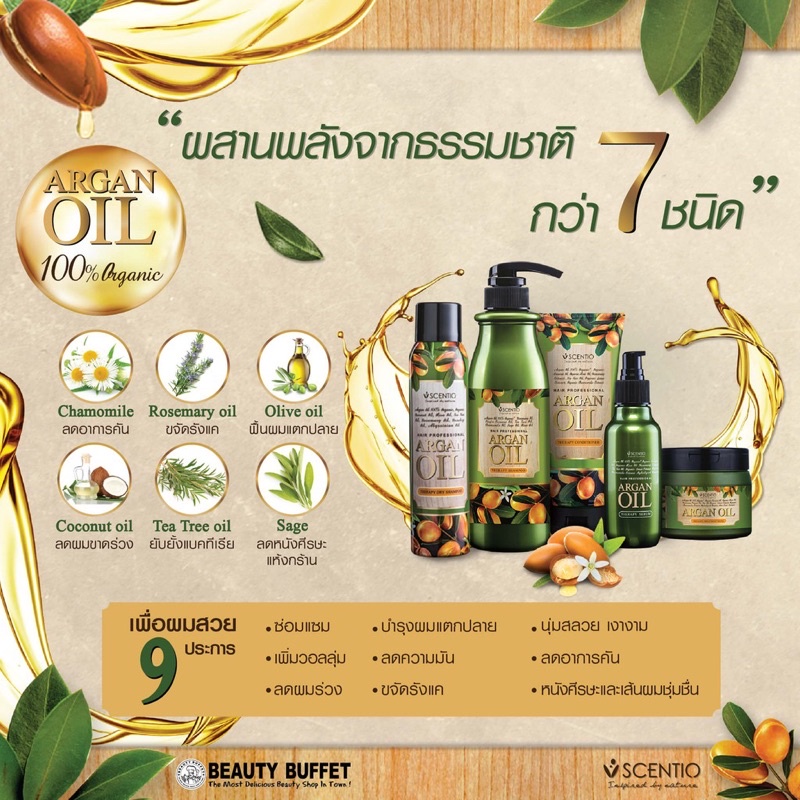 SCENTIO HAIR PROFESSIONAL ARGAN OIL THERAPY SHAMPOO 500ml แชมพูอาร์แกนออยล์