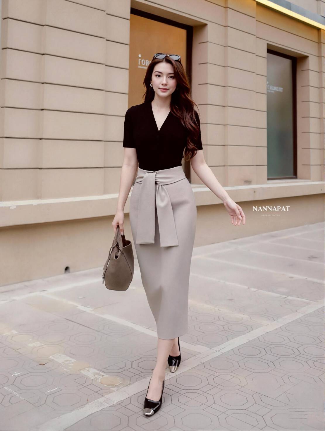 TAG :: NANNAPAT (NP) SET เสื้อยืดคอวี + กระโปรงผ้าดีทรงสวย🥰🥰