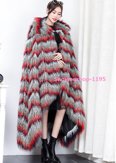เสื้อคลุมมองโกเลียผ้าคลุมไหล่ขนเฟอร์ขนแกะยาวพร้อมฮู้ด แต่งไล่ระดับหน้าหลัง ซับในหนาใส่เสื้อคลุมกันหนาวติดลบได้ดี ขนาดฟรีไซส์ถึงรอบอก 55"