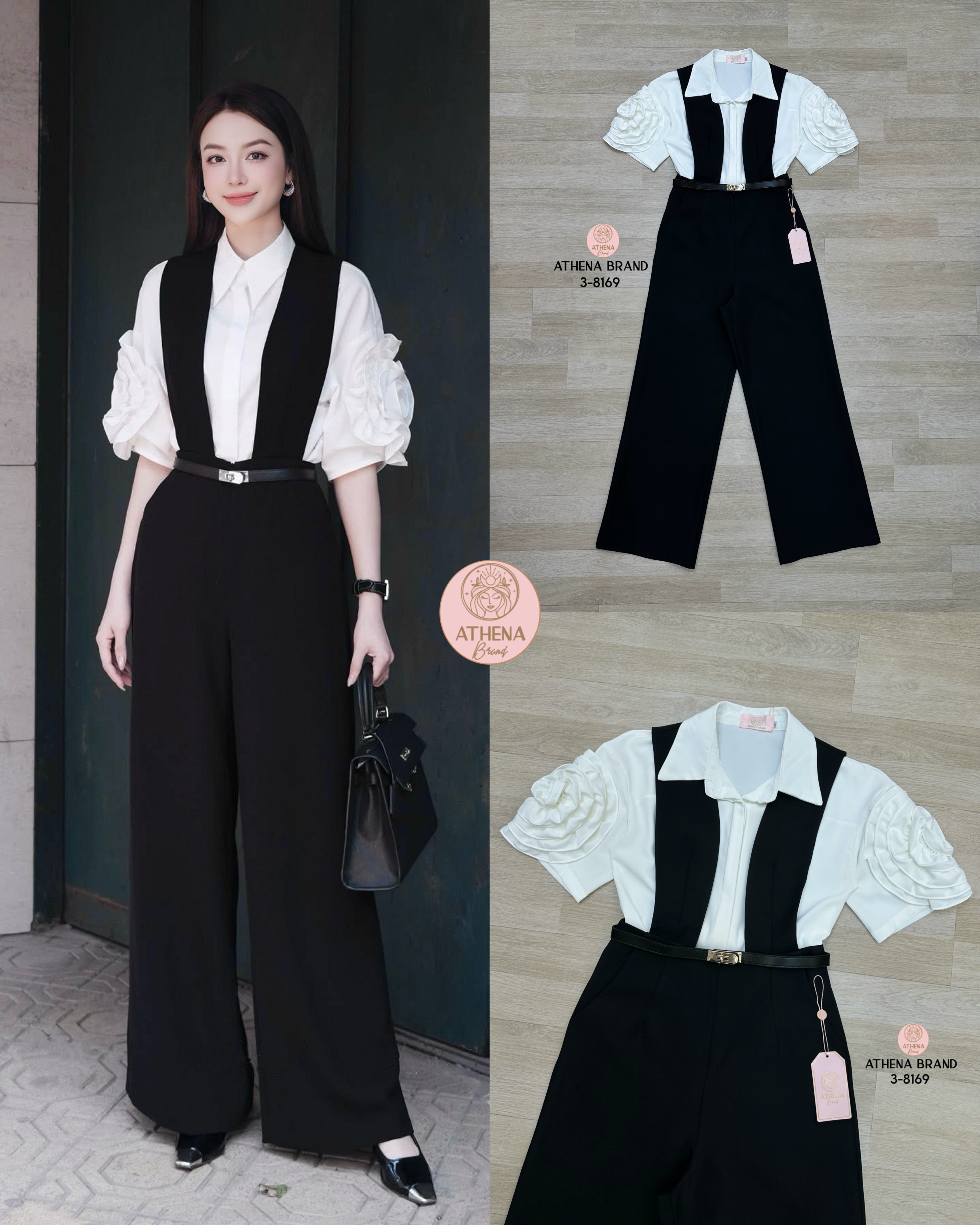 Tag 🔖 :Athena (อธีน่า) Brand Detail :: jumpsuit+เสื้อ+เข็มขัด จั๊มสูทขายาวดีไซน์ทรงเอี๊ยม มีกระเป๋าใช้งานได้จริงทั้ง2 ข้าง เนื้อผ้าดี๊ดีมีน้ำหนักและมีTexture งานมีซับใน สวมใส่แบบซิปด้านหลัง และมาคู่กับเสื้อเชิ้ตคอปกด้านหน้าแต่งกระดุมเรียงสามารถแกะ