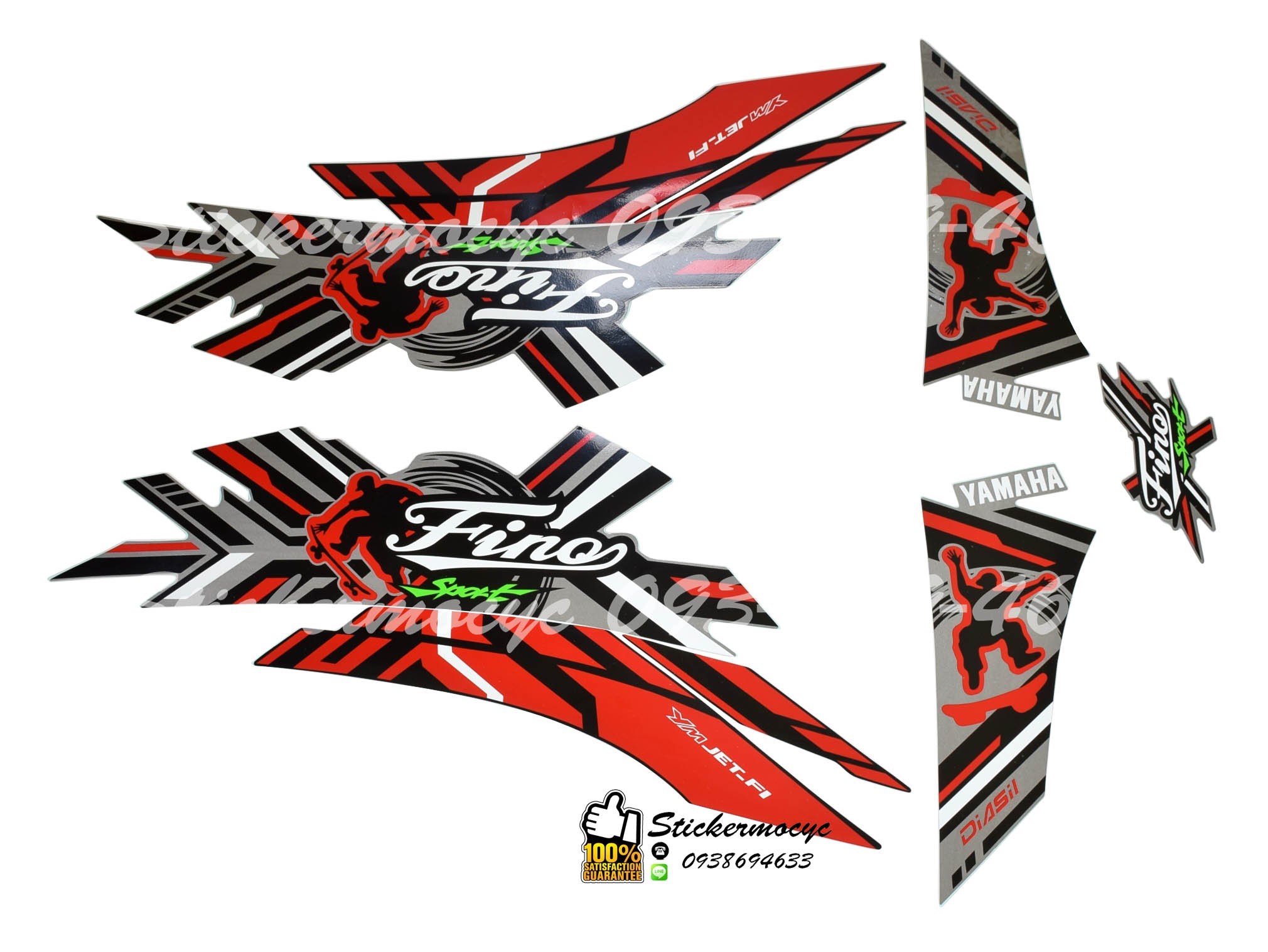 Sticker 3M Yamaha Fino Sport ปี 2014 รุ่น 28 ติดรถสี แดง เทา (เคลือบเงา) สติ๊กเกอร์ 3 M แท้ สติ๊กเกอร์ติดมอไซค์ ยามาฮ่า ฟีโน่
