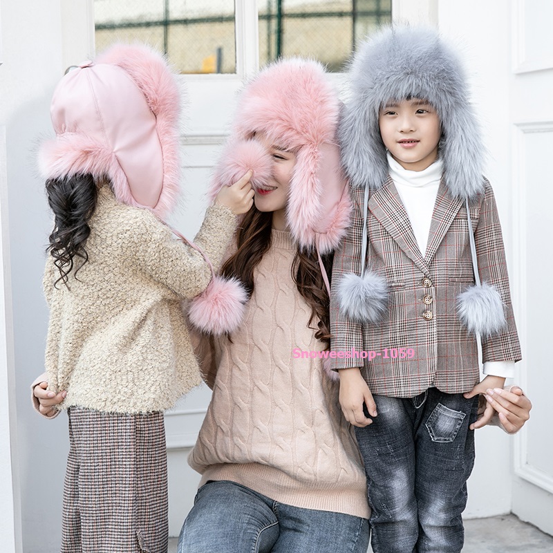 หมวกกันหนาวใส่ลุยหิมะทรงขนเฟอร์ยืดหยุ่นใส่ได้ทั้งผู้ใหญ่และเด็ก