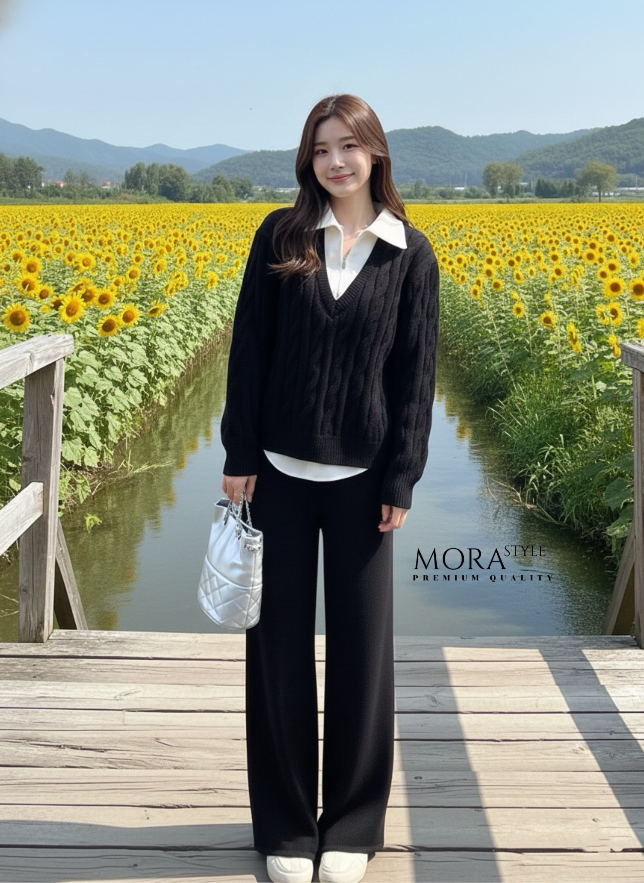 เซ็ท 2 ชิ้น เสื้อแขนยาวทรงโอเวอร์ไซด์ ตัดต่อคอปกและชายเสื้อเป็นทูโทน มาพร้อมกับกางเกงขายาวผ้ายืดหยุ่นใส่สบาย ใส่แมทช์เซ็ตน่ารักมากค่าา