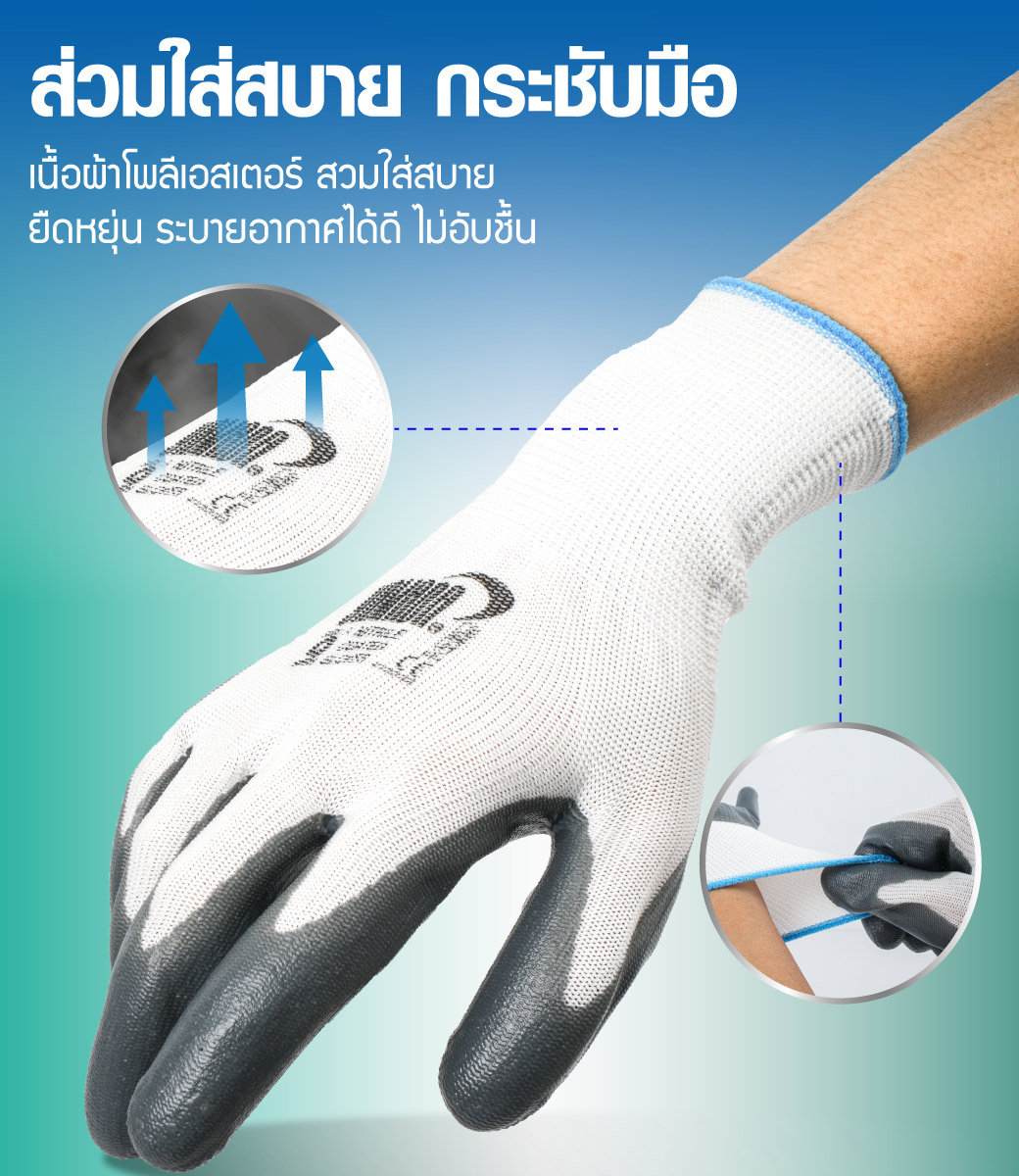 ถุงมือโพลีเอสเตอร์เคลือบไนไตร 8" , 9" รุ่น 8053 , 9053 YAMADA