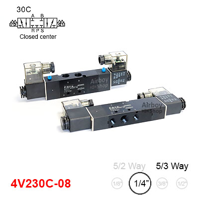 โซลินอยด์วาล์ว รุ่น 4V230-08C(Port1/4") 5/3 Double Coil