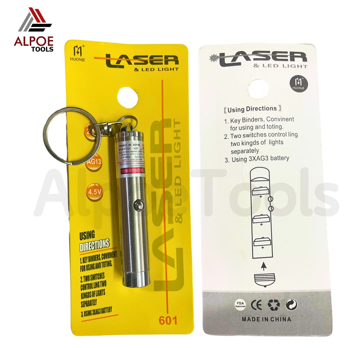 พวงกุญแจไฟฉาย พร้อม เลเซอร์ 2 in 1 ขนาดเล็ก ถ่านนาฬิกา รุ่น HJ-601
