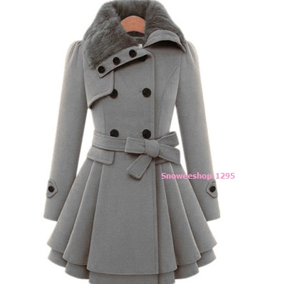 Long Trench Coat ทรงกระโปรงมีให้เลือก 5 สี ผ้าวูลใส่สบายสลิมเข้ารูปแต่งปกคอด้วยขนเฟอร์
