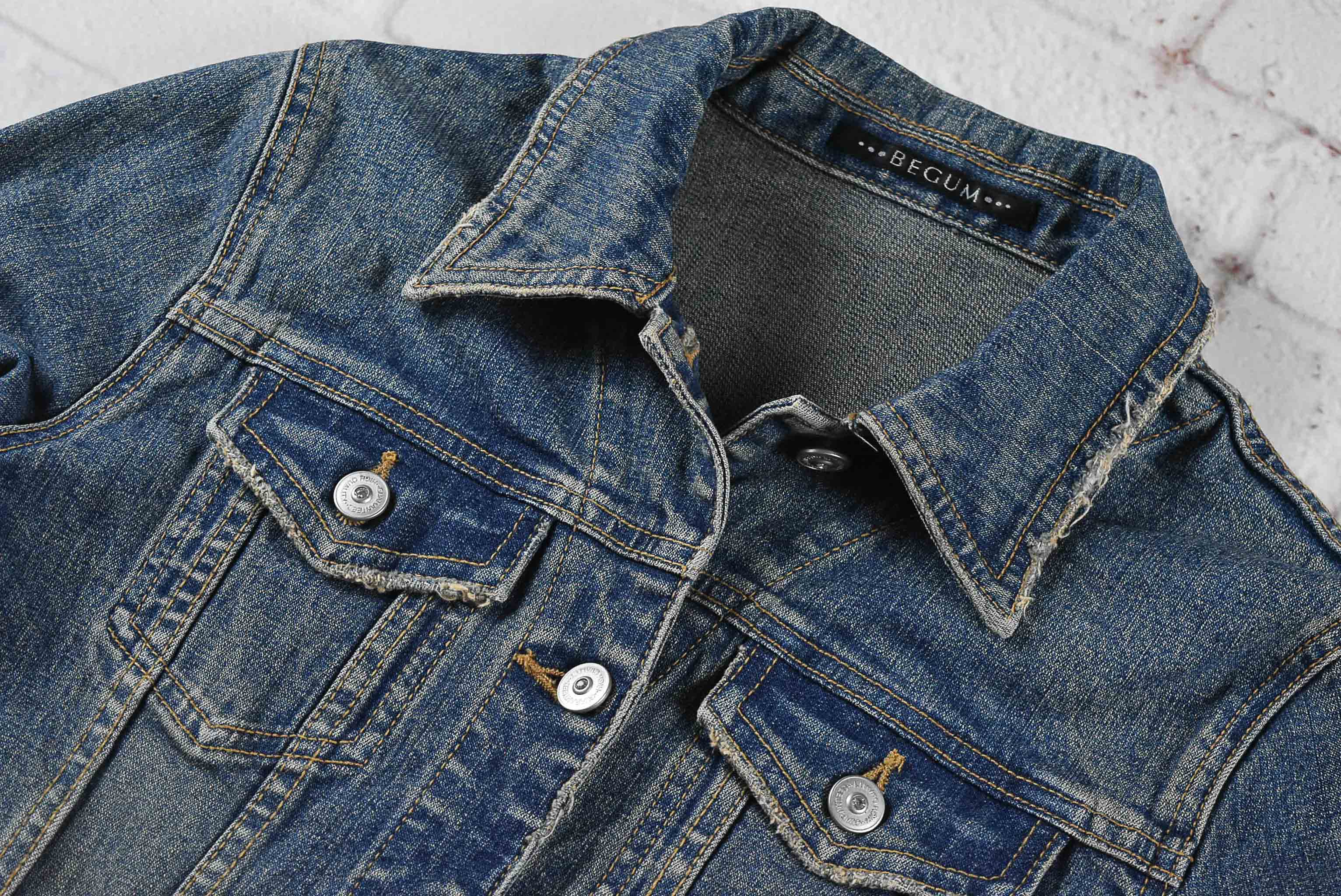 BEGUM อกจริง 36 ไซส์ S เสื้อแจ็คเก็ตยีนส์ แขนยาว ผู้หญิง สีฟอก ยีนส์ยืด เนื้อผ้านุ่ม ใส่คลุมกันแดด