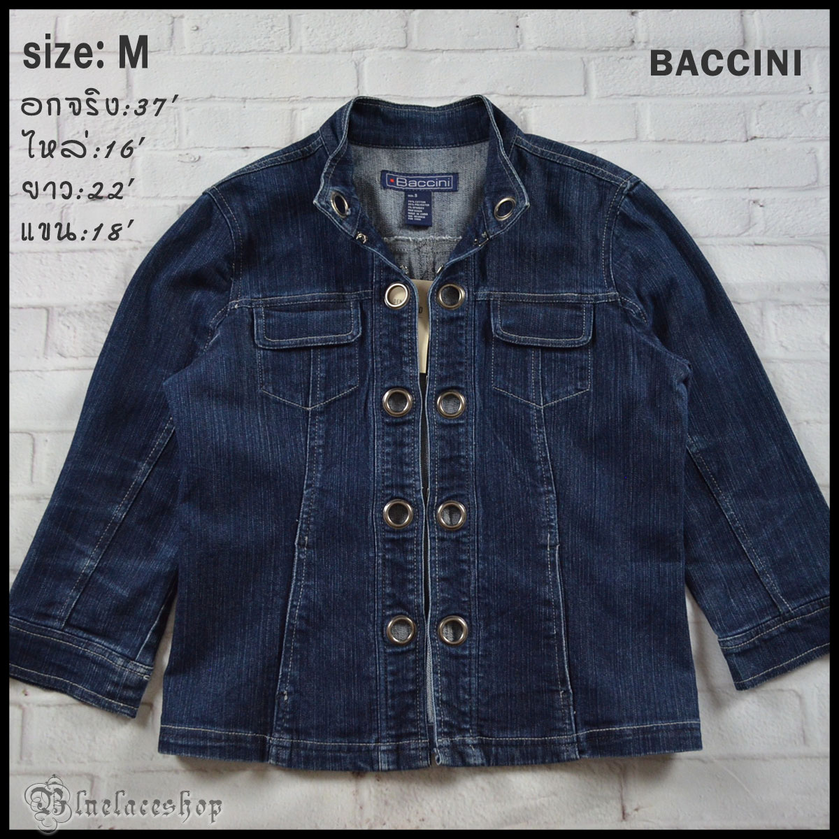BACCINI อกจริง37' (M) เสื้อแจ็คเก็ตยีนส์ เสื้อยีนส์แขนยาวหญิงชาย สีเข้ม เนื้อผ้านุ่มใส่สบาย