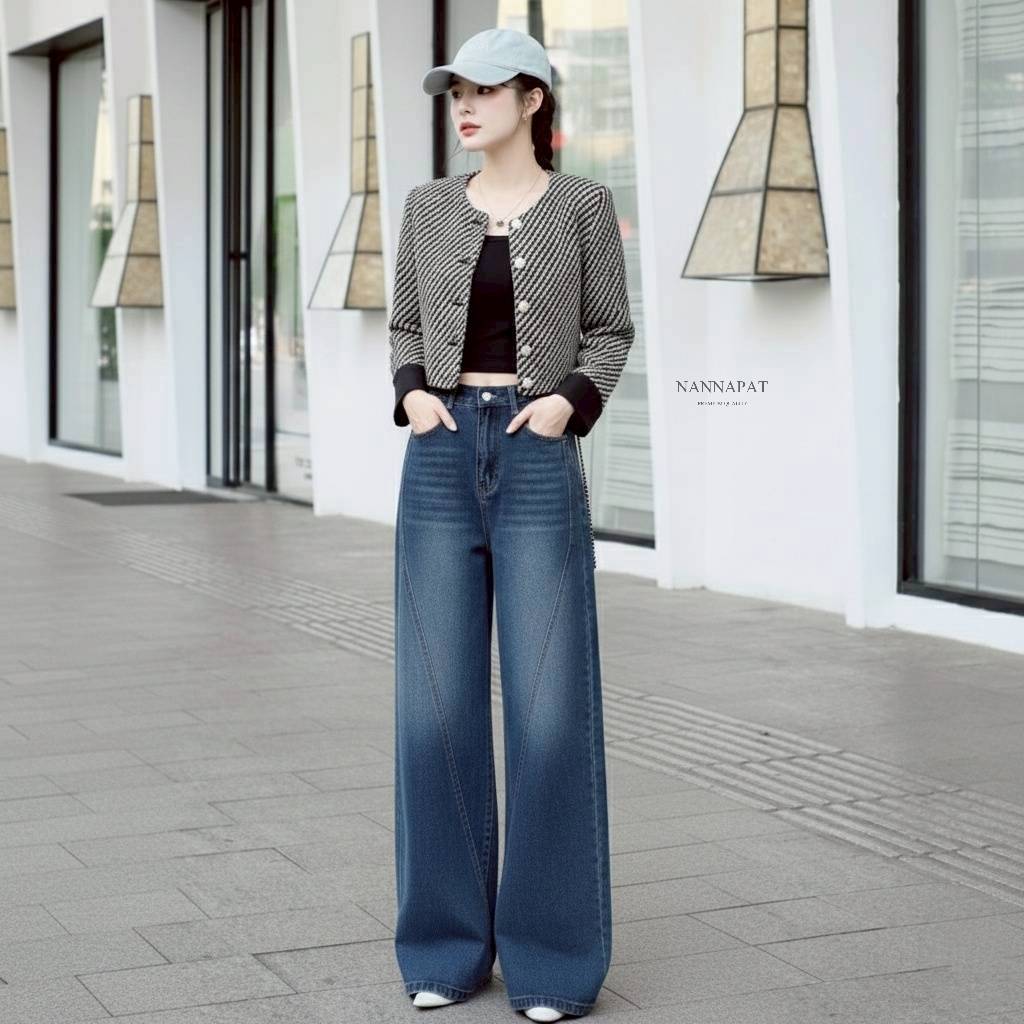 SET เสื้องานผ้าทวิสลายทาง ผ้าคือดีมาก +กางเกงยีนส์แท้ฟอก ทรงสวย ดีไซน์เก์