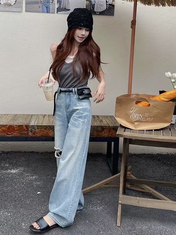 กางเกงยีนส์ทรงกระบอกใหญ่แต่งเฟสสีสนิมสวยมากรุ่นนี้แนะนำเลยค้า
