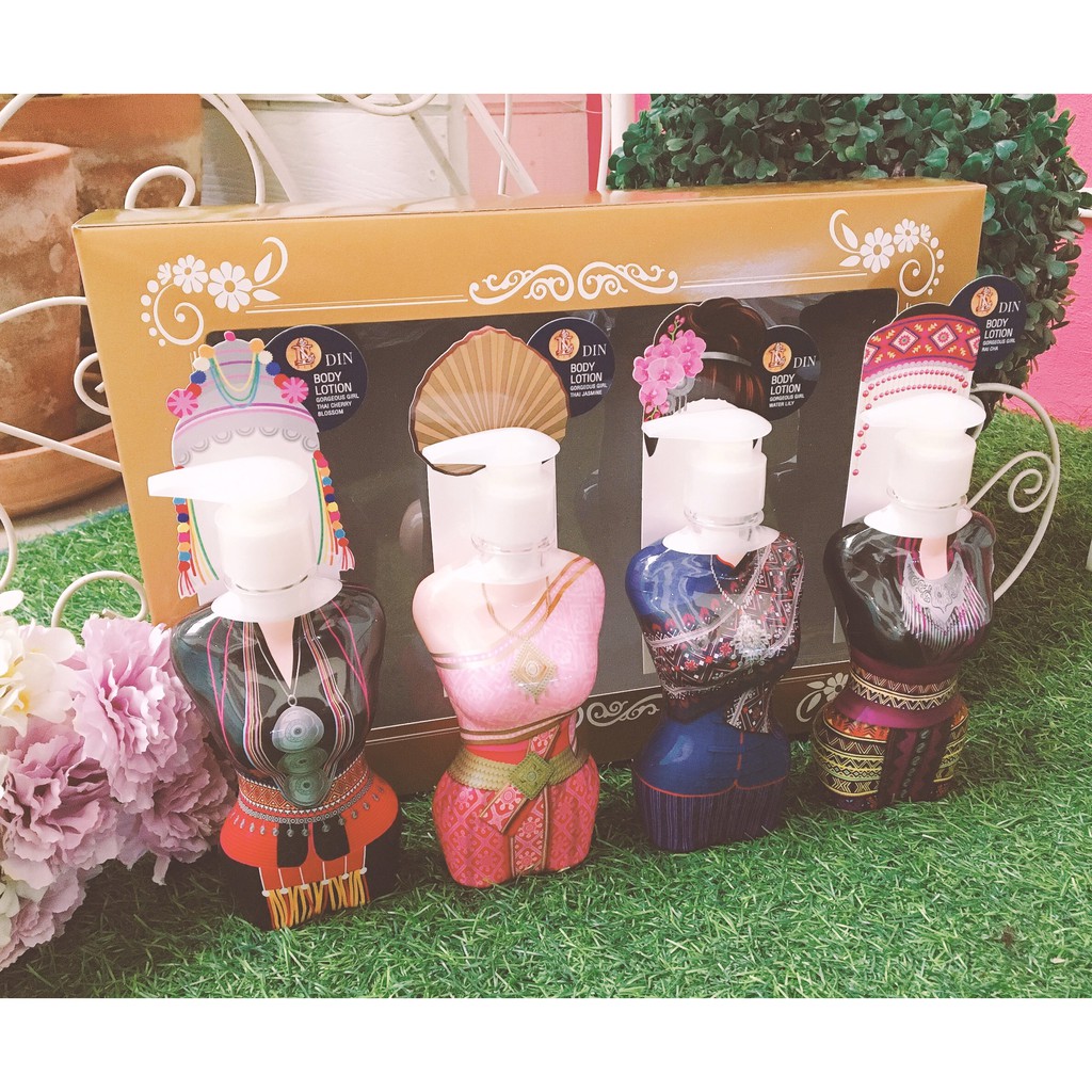 DIN Body Lotion Gorgeous Girl 260ml.x4 กิ๊ฟเซท ดิน บอดี้ โลชั่น 4 ขวดพร้อมกล่องของขวัญ