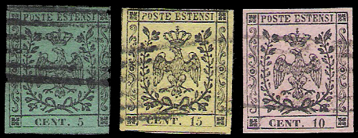 1852-1857 Italy State Modena No.1-3 CV $216.5
