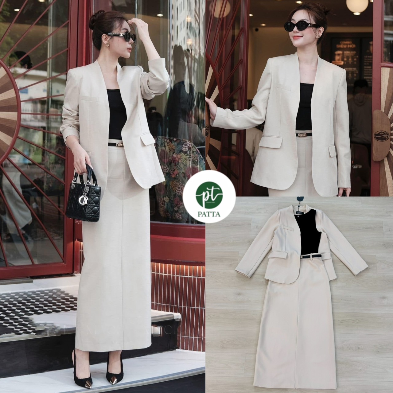 Set 3ชิ้น สุดคุ้ม เสื้อคลุมเบเซอร์แขนยาว สีครีม กระเป๋าหน้าใช้งานได้จริง มาพร้อมเสื้อกล้ามสีดำ คอกลมตัวใน เนื้อผ้ายืดหยุ่นได้ตามตัว แมทซ์กับกระโปรงยาวทรงสอบสีครีม ดีเทลแต่งผ่าหลังยาว (ซิปหลัง) ใส่คู่กับเข้มขัดสีดำเส้นเล็ก สวย เนื้อผ้าดีสุดๆ ลุคCEO ติดแกรม