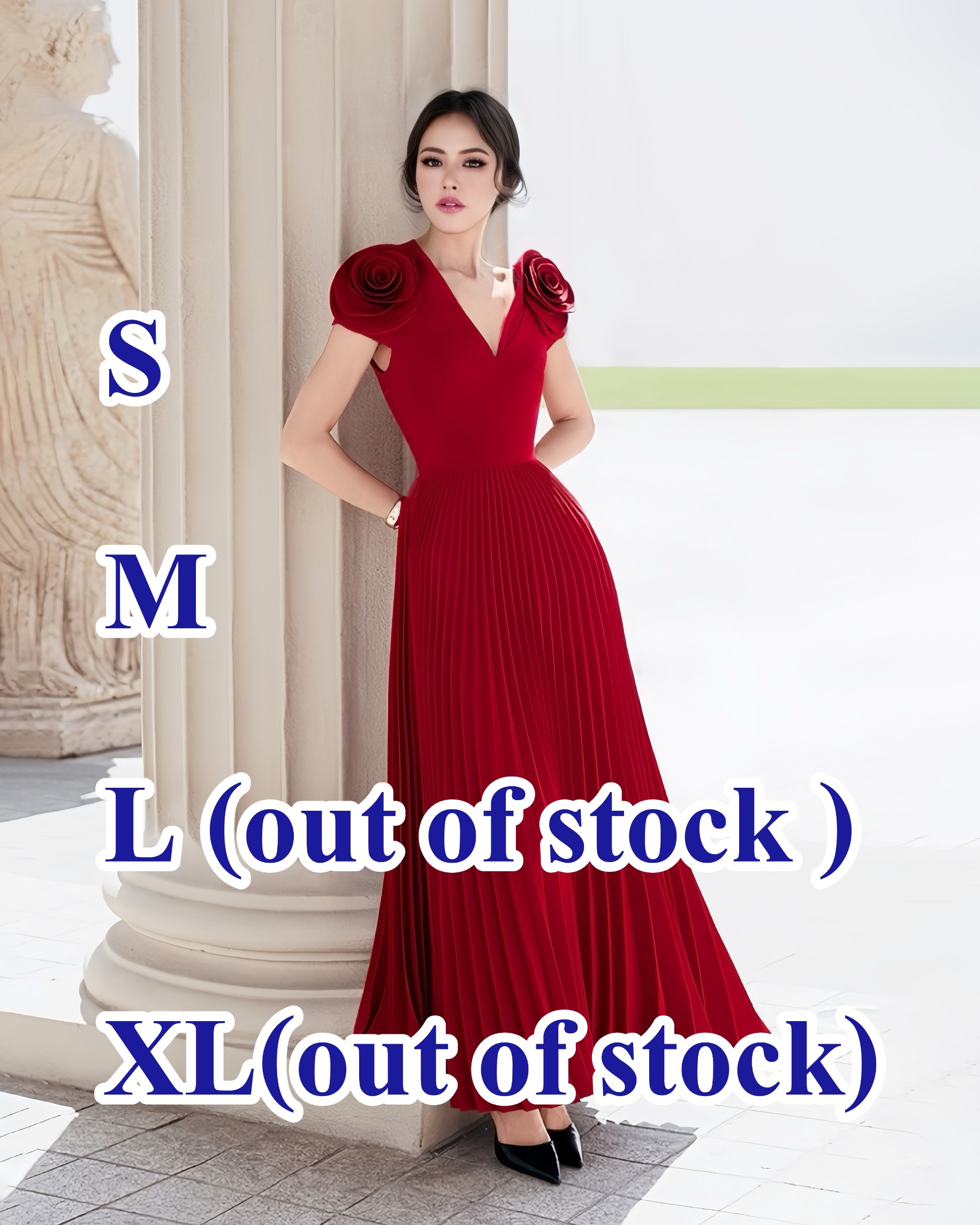 Label : LUXE ☑️เดรสเสื้อคอวีแขนกุด กระโปรงพลีทรอบตัว