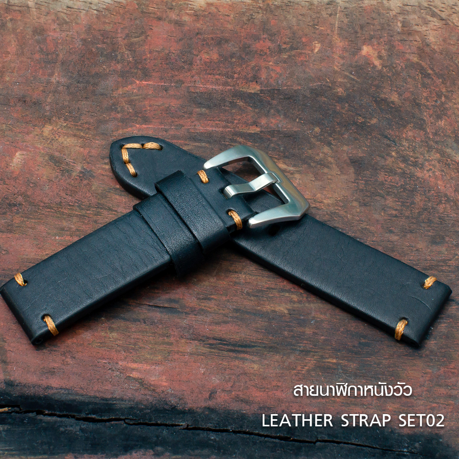 สายนาฬิกา สายนาฬิกาหนังวัว SET02 Leather Strap มีสี Black สีดำ ขนาดความกว้างสาย 20 , 22 mm