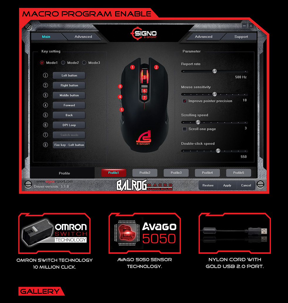 SIGNO GM-940BLK สีดำ MAZURKA SIGNO MACRO GAMING 3200DPI GM-940 MO-SI-OU-G940B