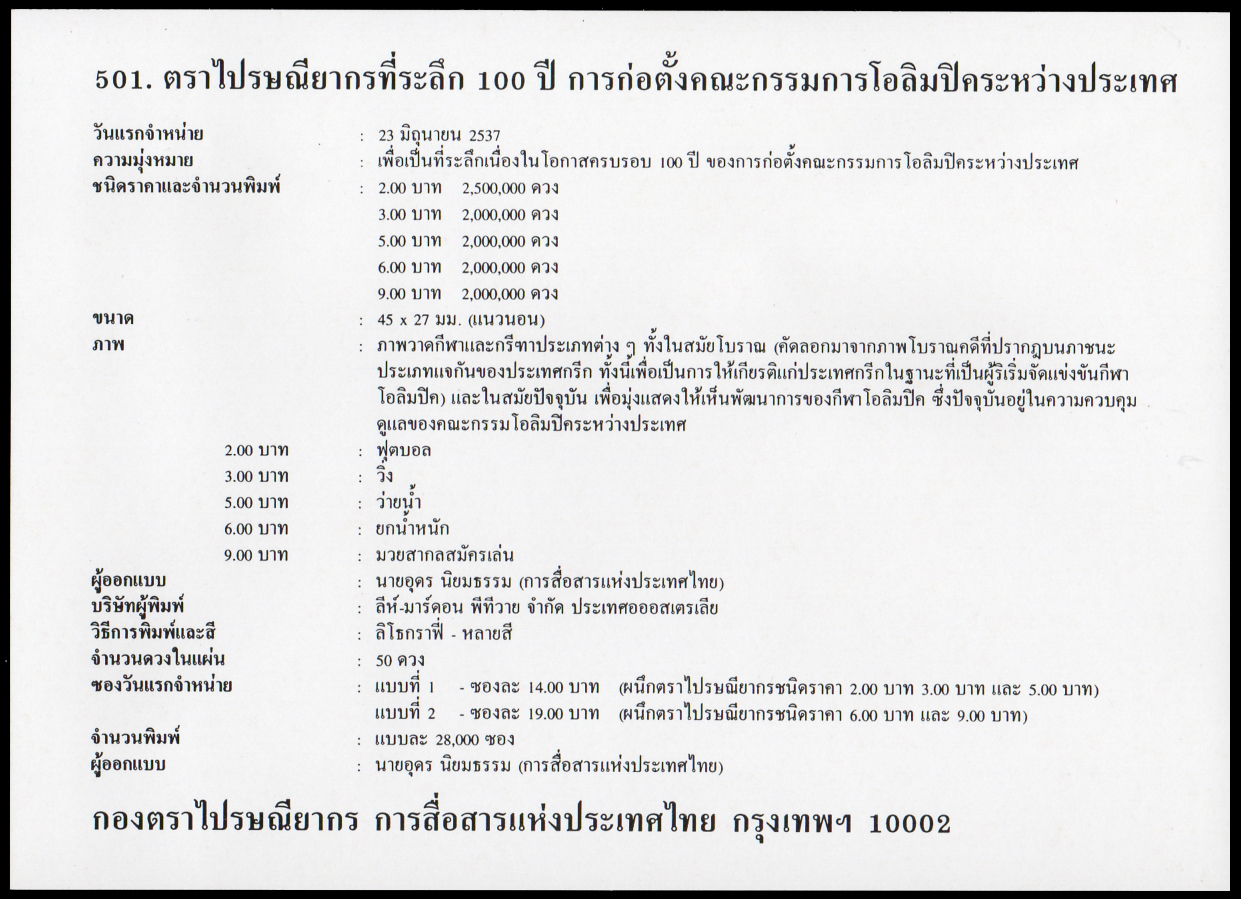 ซองวันแรกจำหน่าย 100 ปี การก่อตั้งคณะกรรมการ โอลิมปิคระหว่างประเทศ