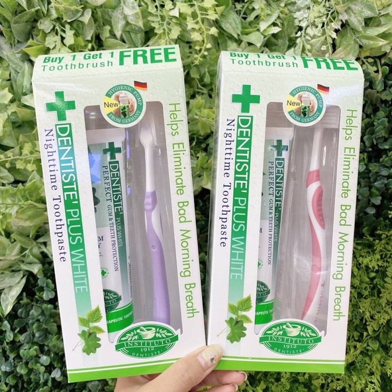 เดนทิสเต้ ยาสีฟันพลัสไวท์ + แปรงสีฟัน (1ชุด) Dentiste' Plus White Nighttime Herbapeutic Toothpaste 100g