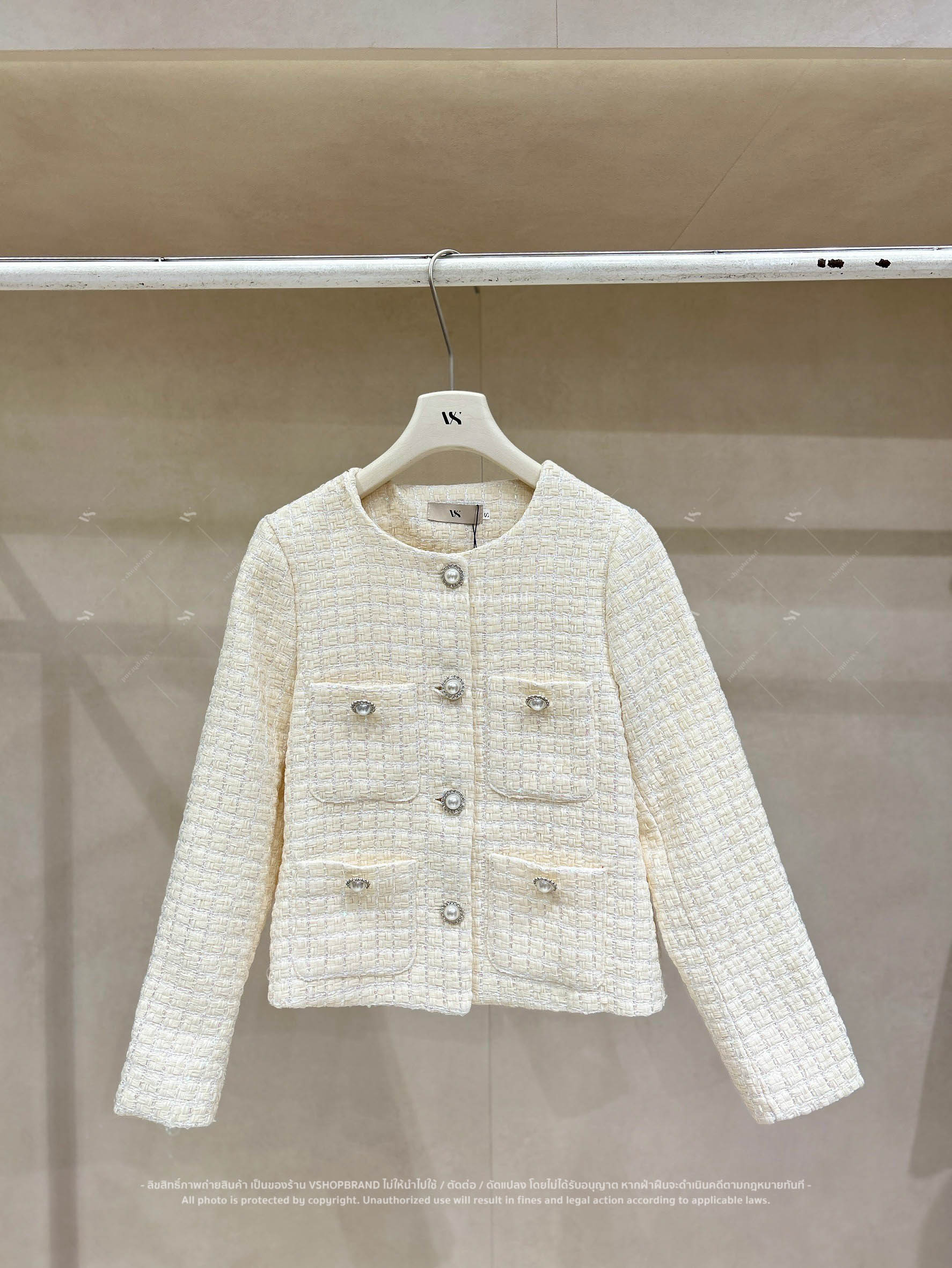 เสื้อคลุมผ้าทวิตทอตารางเลื่อม 4 กระเป๋า