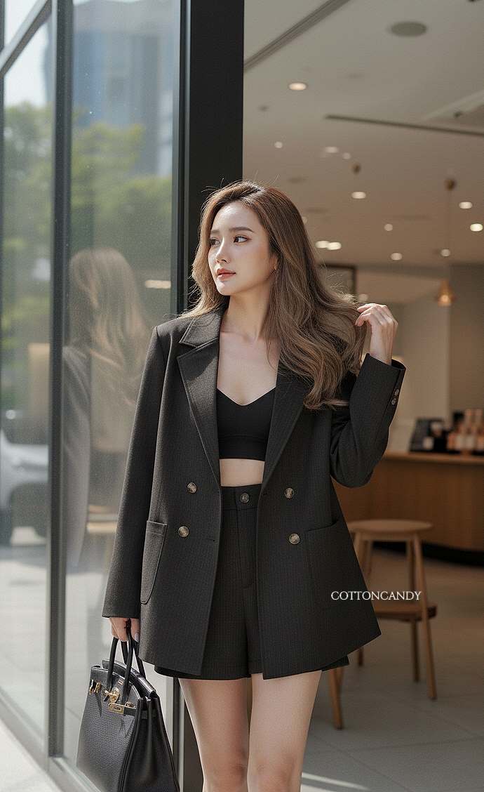 Tag#cottoncandy เซท สไตล์เบลเซอร์ ที่ชิลๆ ผ้าเนื้ดี โทนสีดสวย คุ้มมากๆ มา2ชิ้น พร้อมโบว์ผูกเอว ใส่เป็นเซทหรือจะแยกชิ้นก็ไ