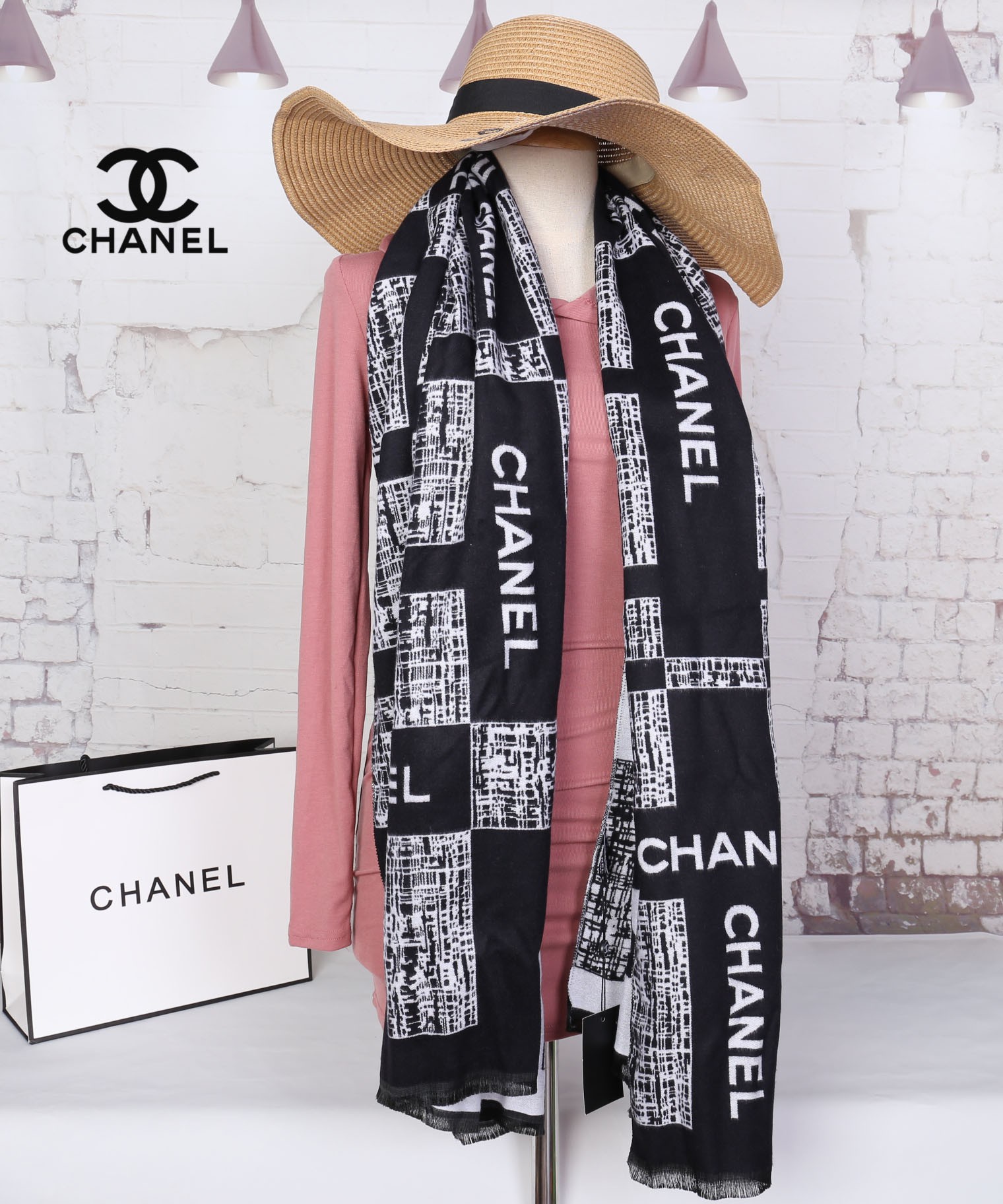 ผ้าพันคอไฮโซแบรนด์เนมชาแนลพรีเมี่ยมกิ๊ฟ Chanel Scarf/Wrap ผ้าพันคอ/ผ้าคลุมไหล่