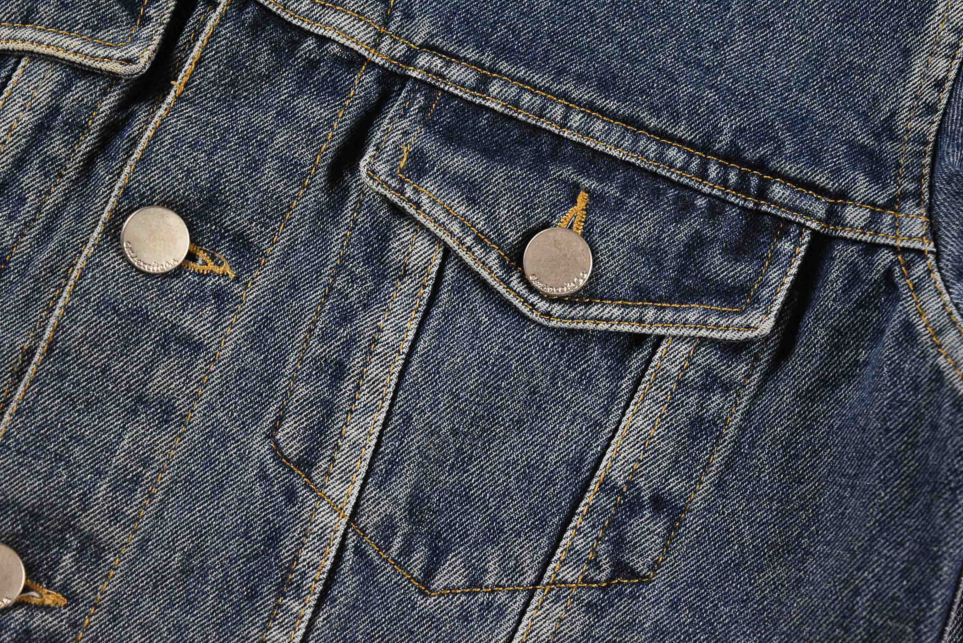 Emsexcite อกจริง 34 ไซส์ S เสื้อแจ็คเก็ตยีนส์ แขนยาว ผู้หญิง คอจีน ทรงสวย เนื้อผ้านุ่มใส่สบาย มีกระเป๋าข้าง