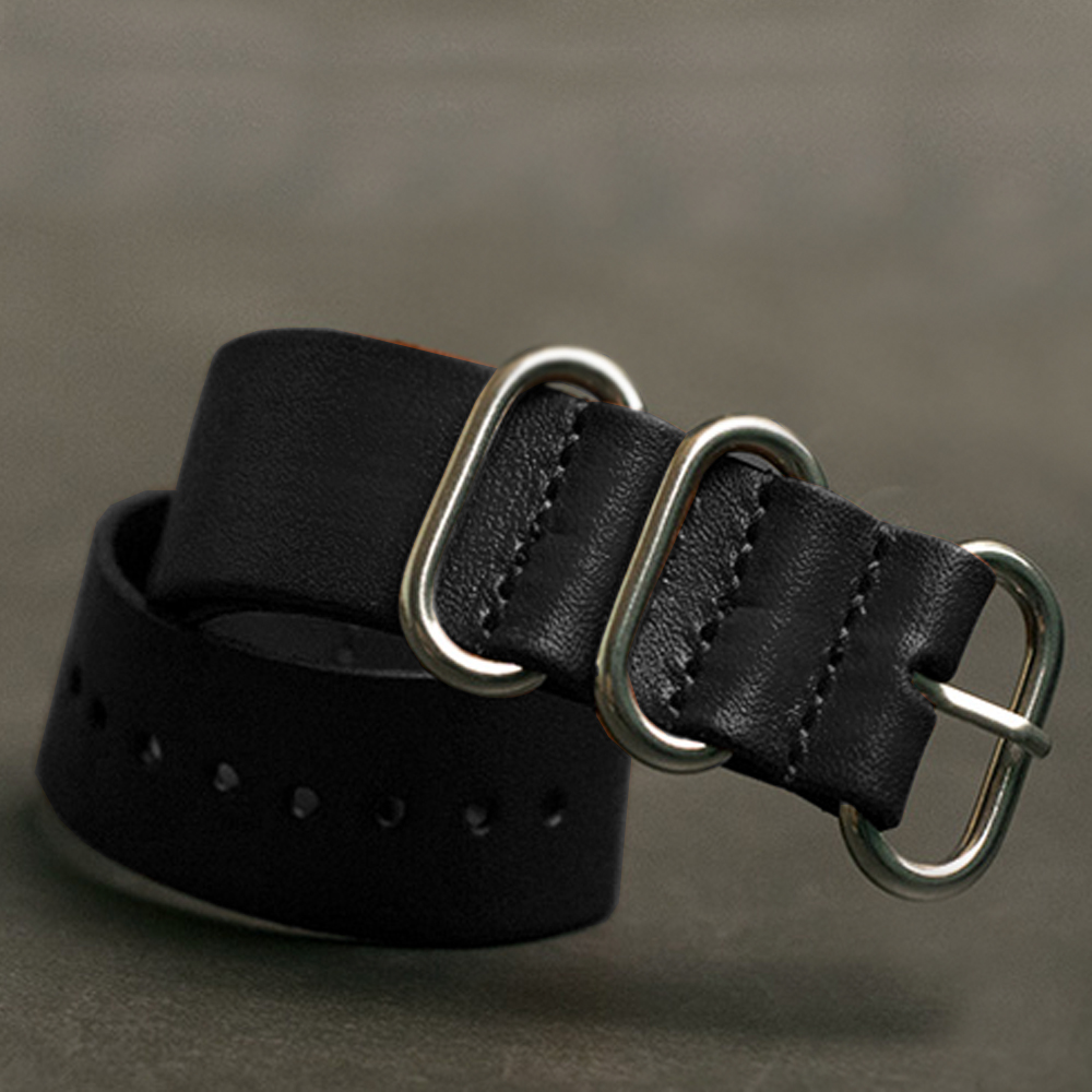 สายนาฬิกาซูลูสายหนัง สายนาฬิกาหนังวัว Zulu Leather Strap Black ขนาด 20,22,24 มม